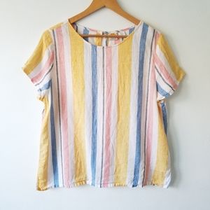 C & C California 100% Linen Striped Keyhole Boxy Blouse Size XL